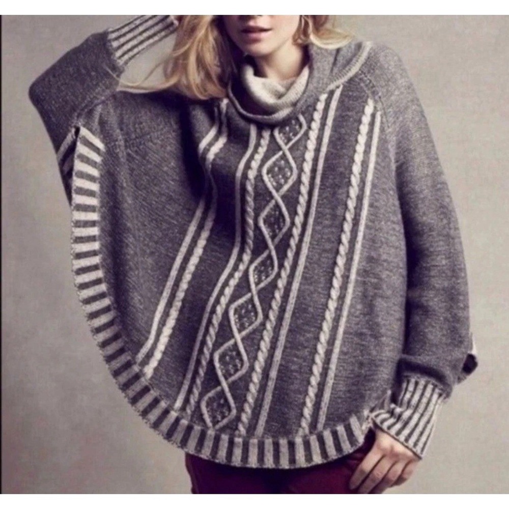 Yoon Sweater Poncho Womens XS/S Gray Wool Cashmere Cape Pullover Artsy Cableknit